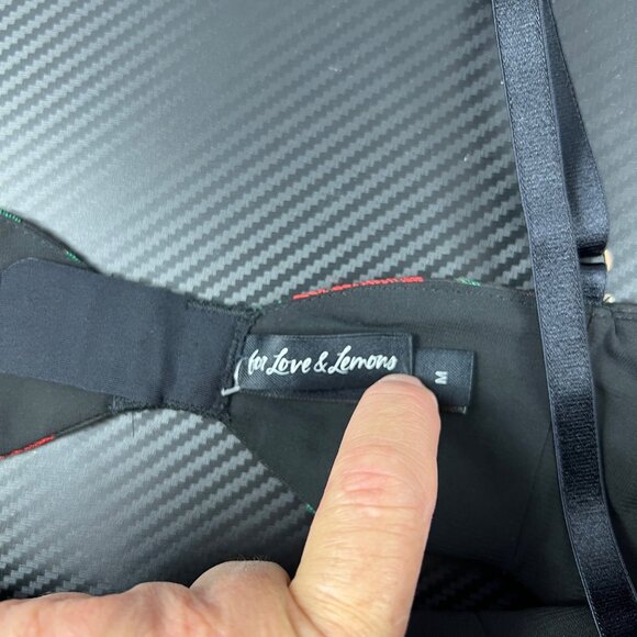 For Love & Lemons Black & Red Rose Print Mini Dress Size Med Lace-Up WhimsiGoth - Picture 5 of 12